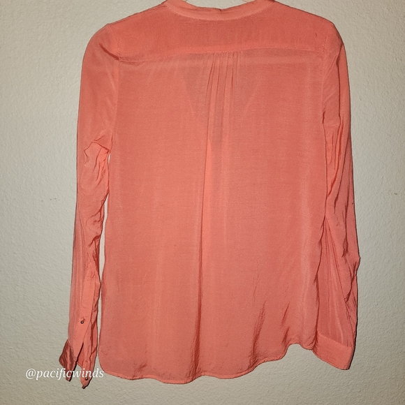 ZARA SHEER ORANGE LONG SLEEVE BLOUSE W / GOLD STUD BUTTONS SIZE SMALL - Picture 4 of 9